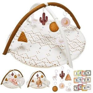 Tummy Time Activity Mat, Macrame Baby Play Gym Mat with 6 Detachable Toys an...